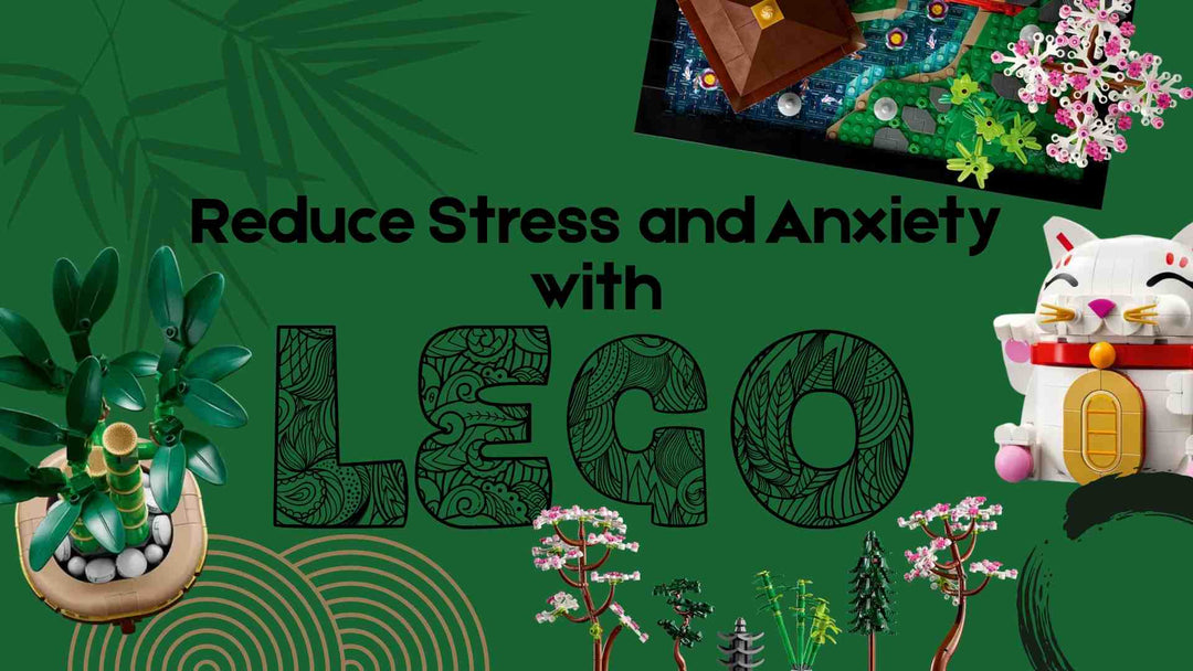 Lego sets against a green background