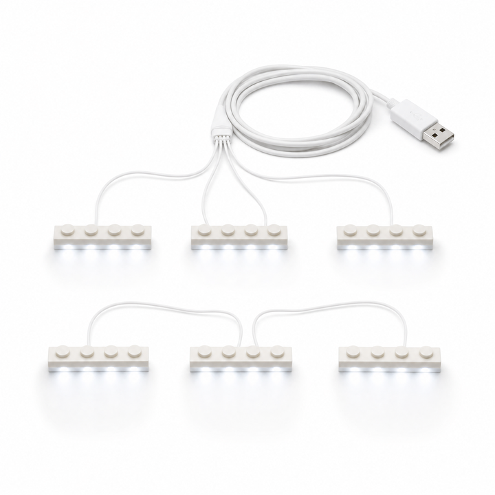 White 6 in 1 USB LED light kit for LEGO