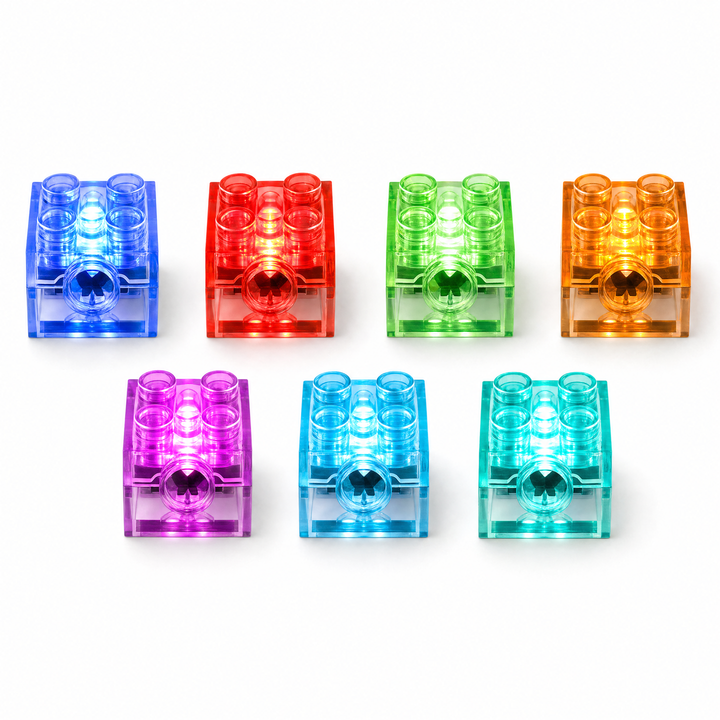 LED Light Bricks lit in rainbow colors on white