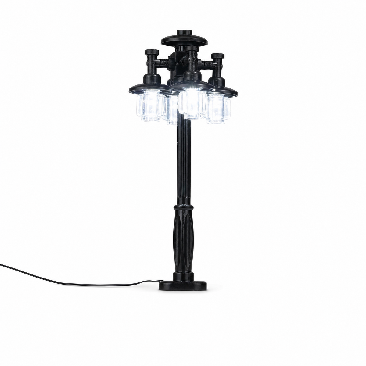 Black four lantern LED lamp post for LEGO