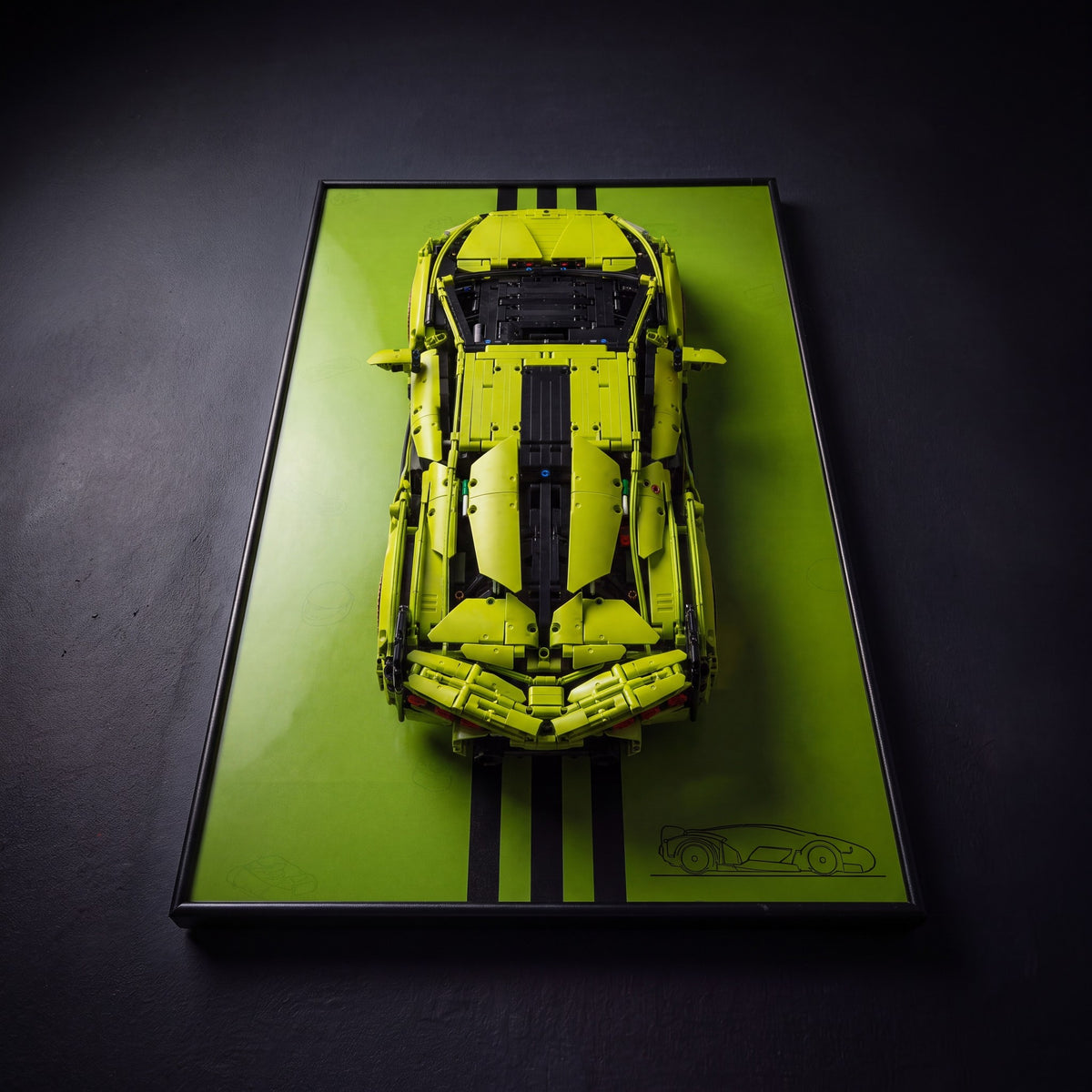 Display wall-mount for LEGO Technic Lamborghini Sian 42115 - low hero angle